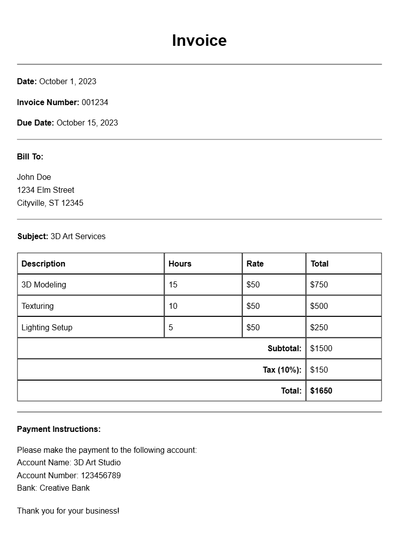 D Artist Invoice Templates for Professional Billing
