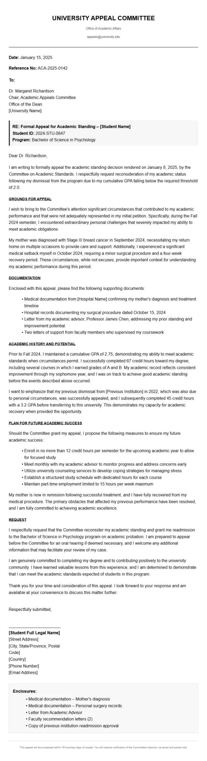 Academic Appeal Letter Templates