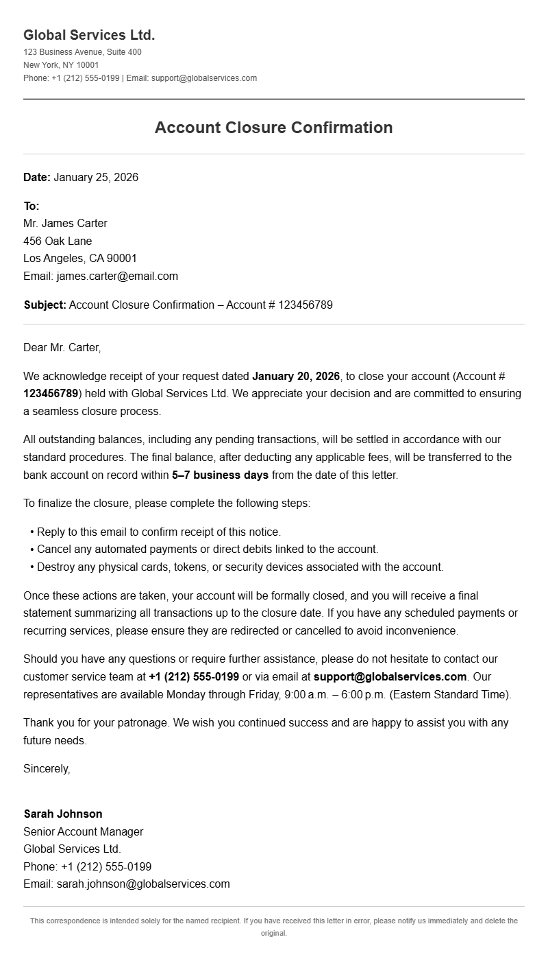 Account Closure Letter Samples