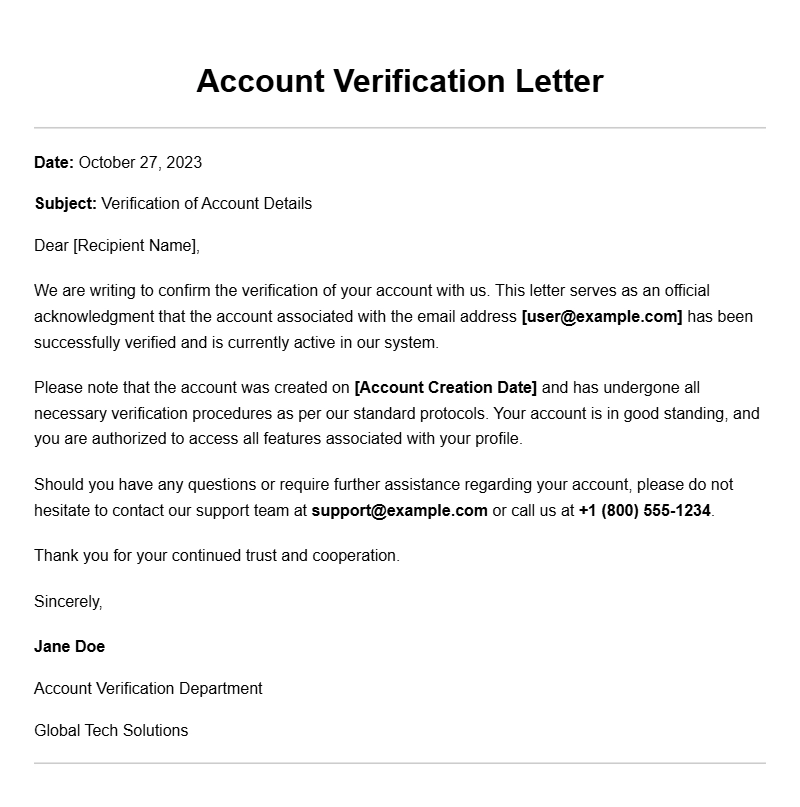 Helpful Account Verification Letter Samples for Your Needs