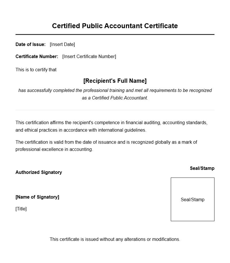 Professional Accountant Certificate Templates for Certification Success