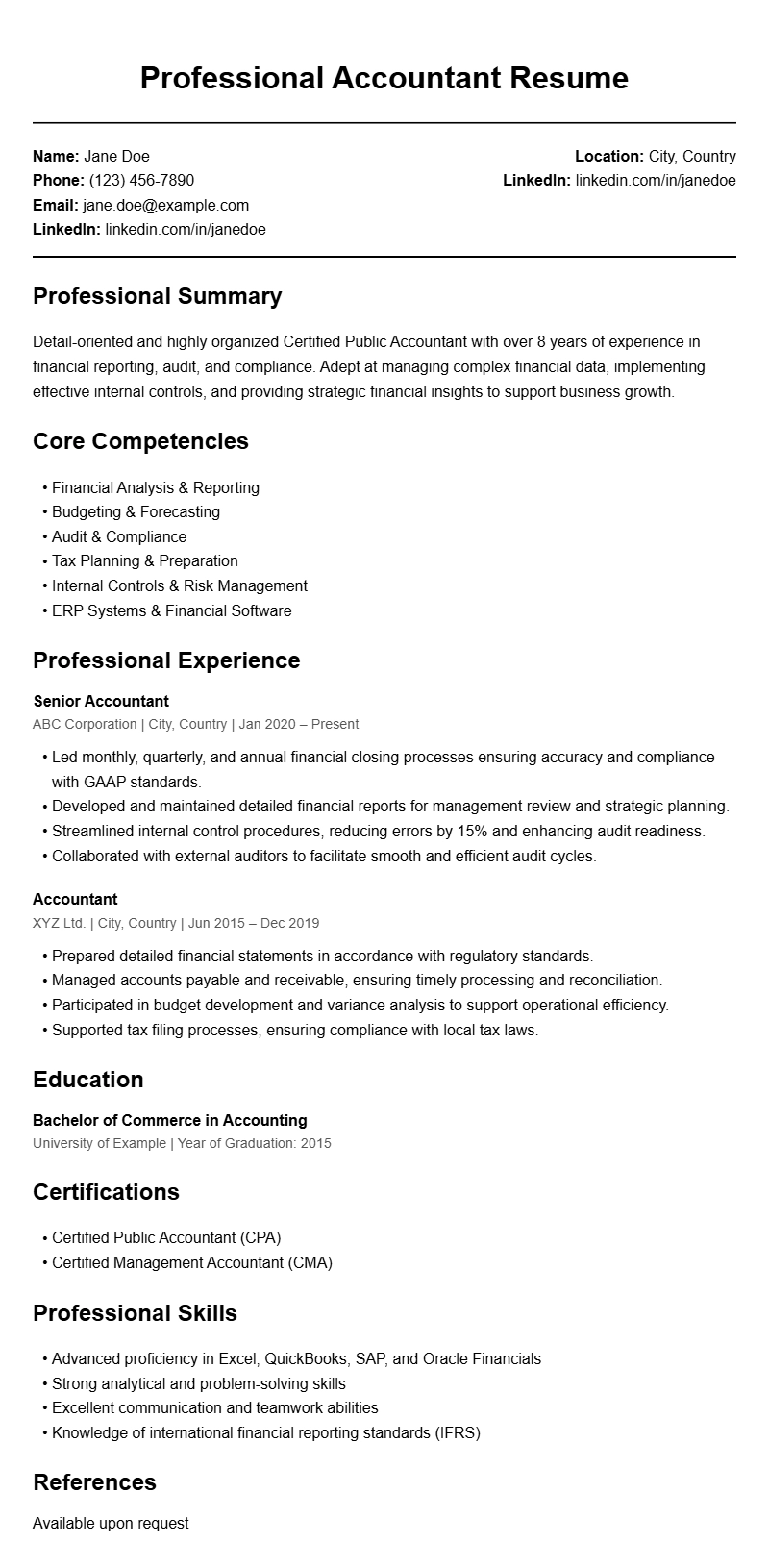 Professional Accountant Resume Templates for a Strong Application