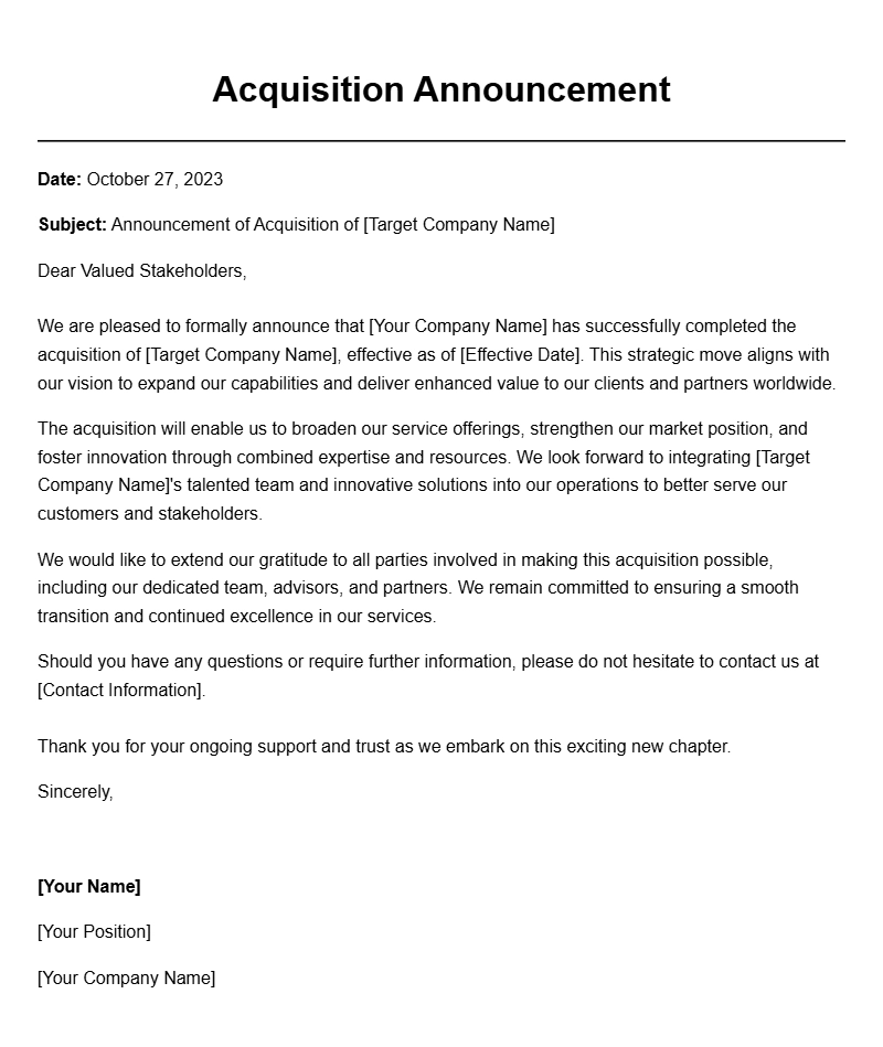 Effective Acquisition Announcement Letter Templates for Businesses