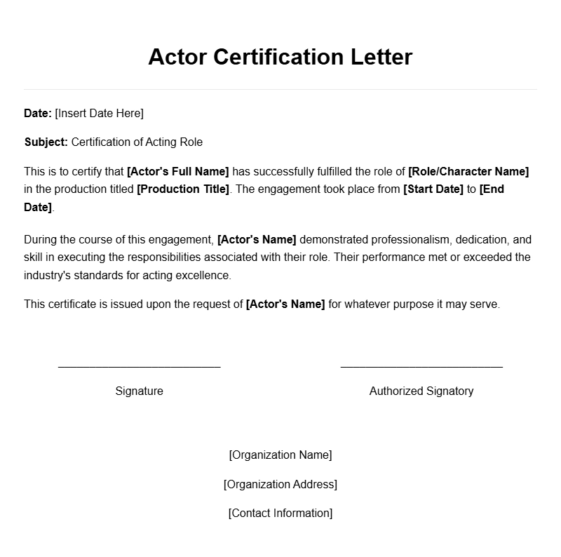 Professional Actor Certificate Templates for Recognition