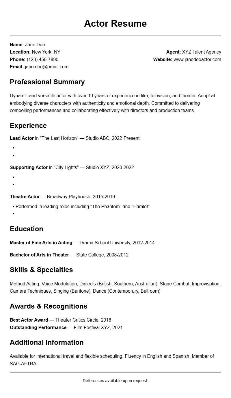 Actor Resume Templates to Help You Stand Out