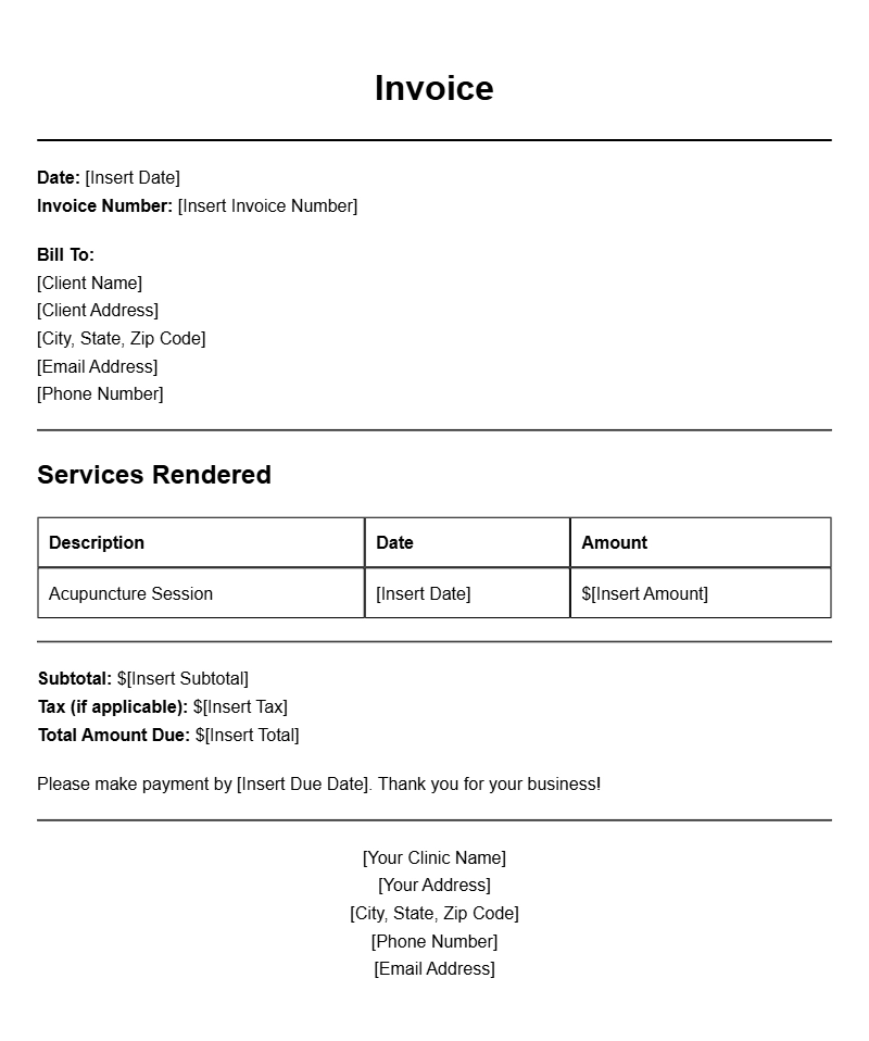 Essential Acupuncturist Invoice Templates for Your Practice