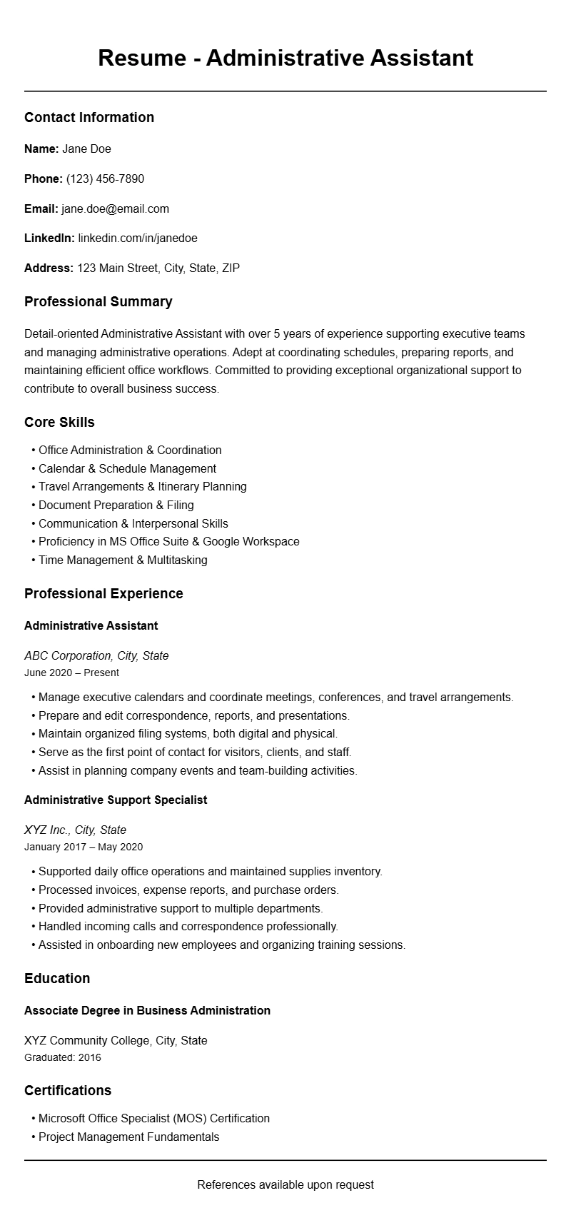 Administrative Assistant Resume Samples to Stand Out