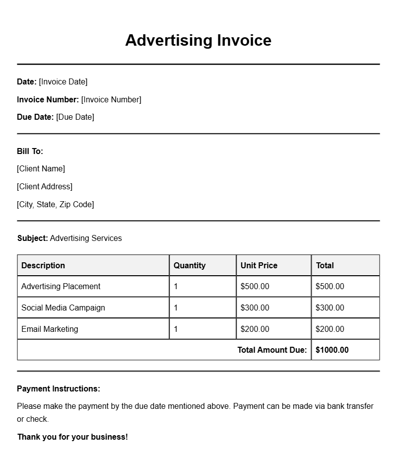 Advertising Invoice Templates for Your Business Needs