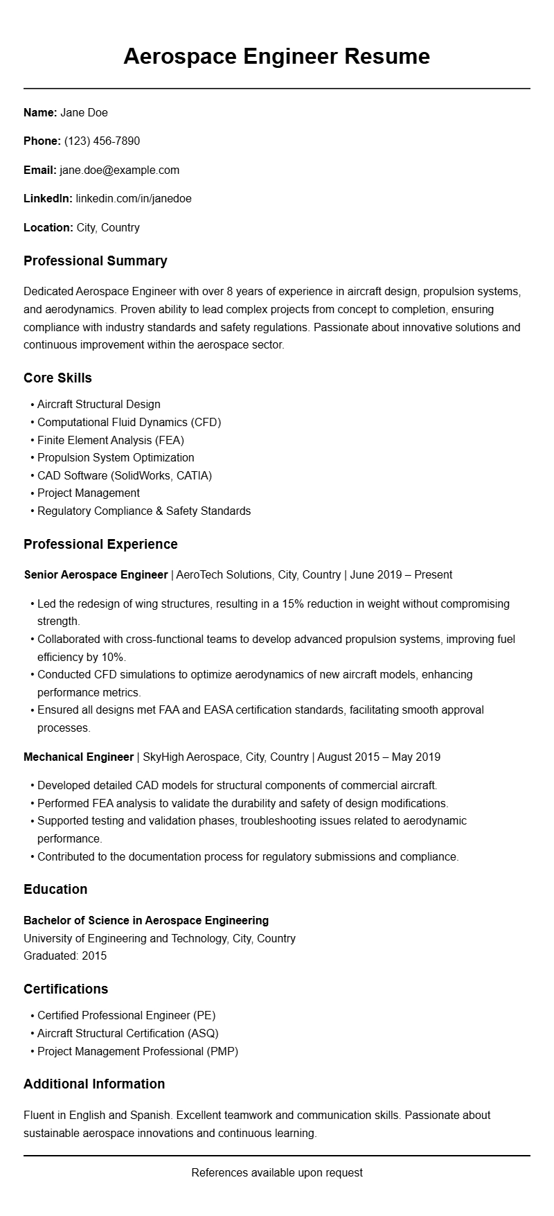 Aerospace Engineer Resume Templates for a Professional Look