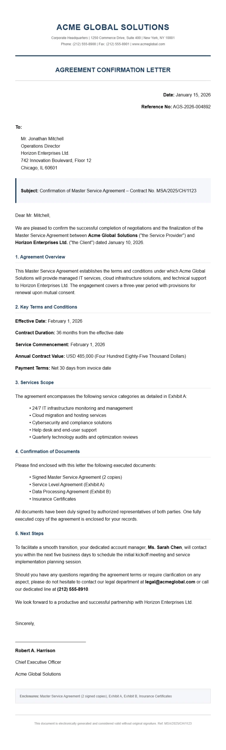 Agreement Confirmation Letter Templates