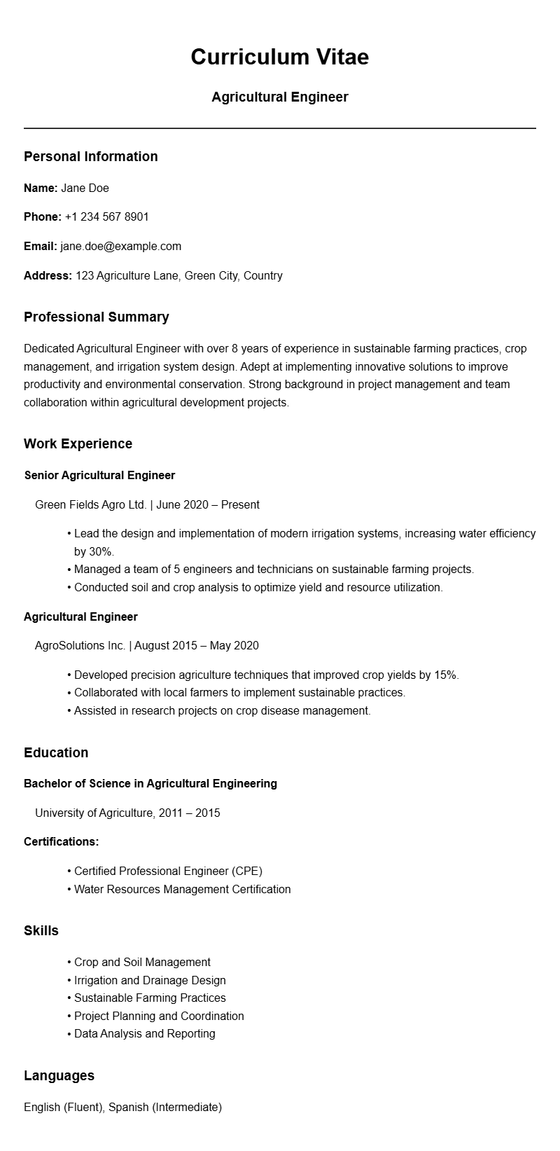 Agricultural Engineer Resume Samples to Showcase Your Skills Agricultural Engineer Resume Samples to Showcase Your Skills