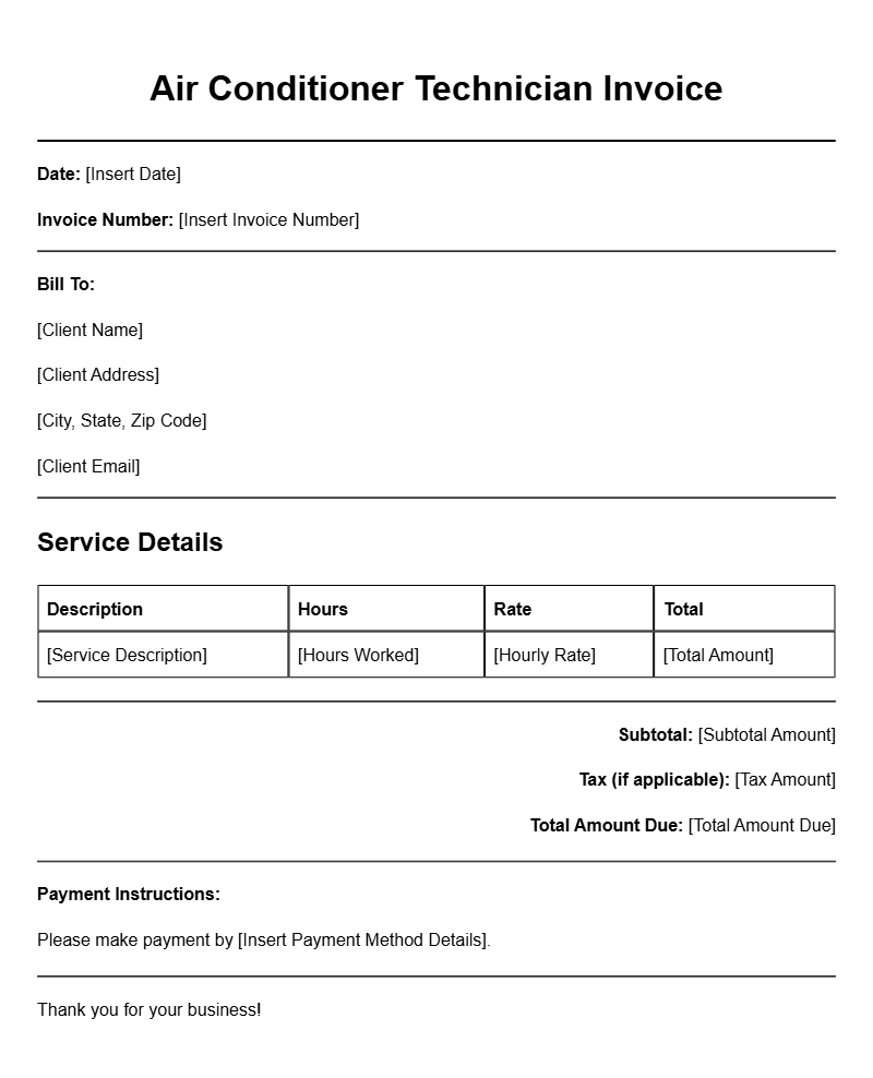 Air Conditioner Technician Invoice Templates for Your Business