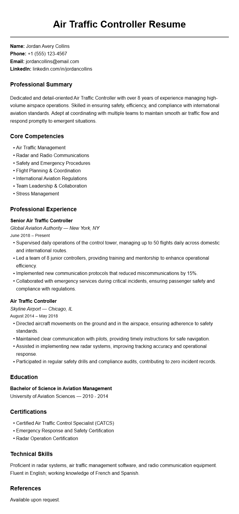 Professional Air Traffic Controller Resume Templates for Success