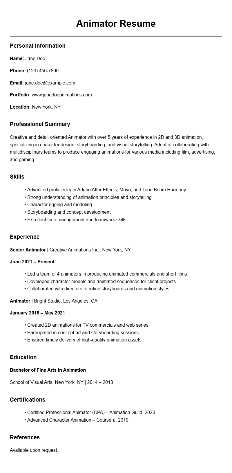 Creative Animator Resume Templates to Showcase Your Skills