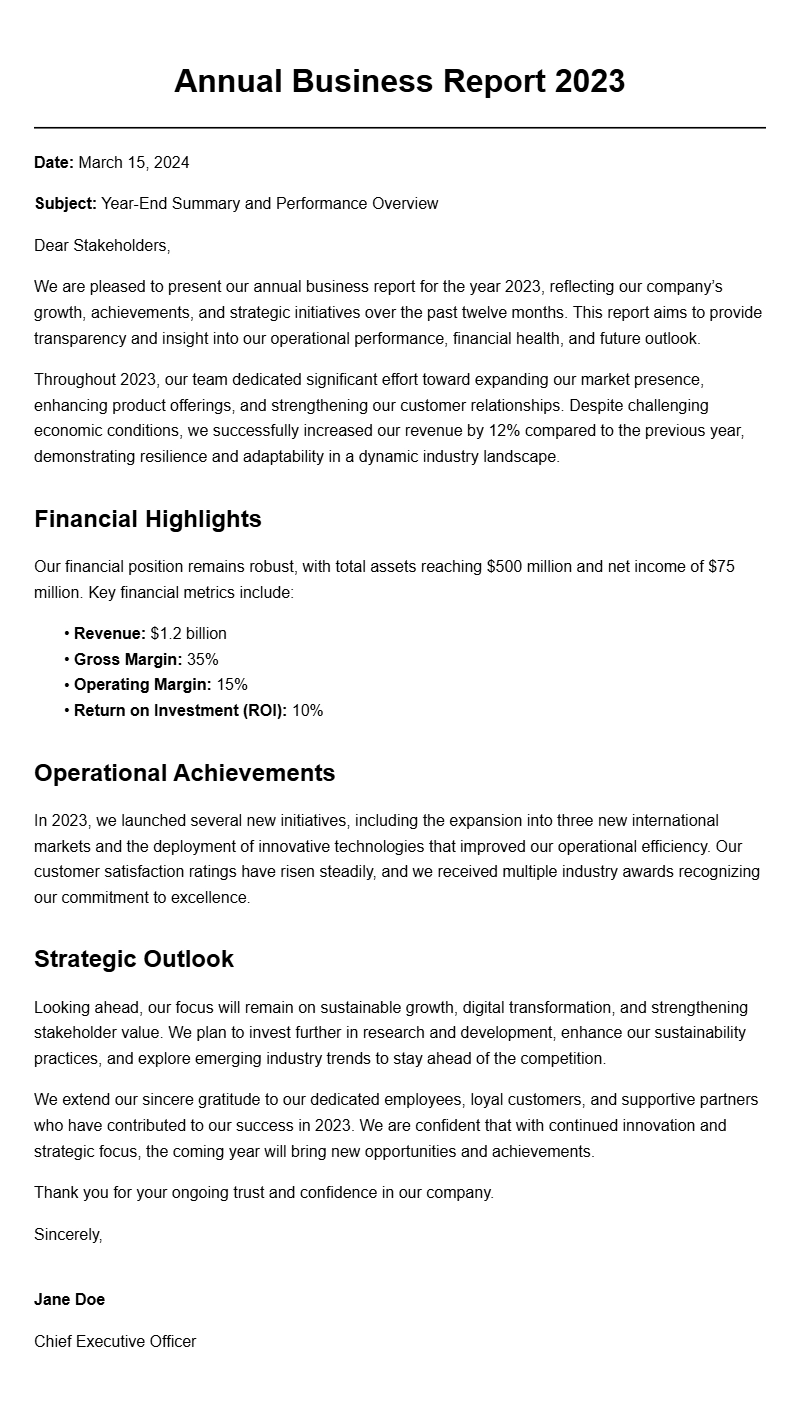 Professional Annual Business Report Letter Templates