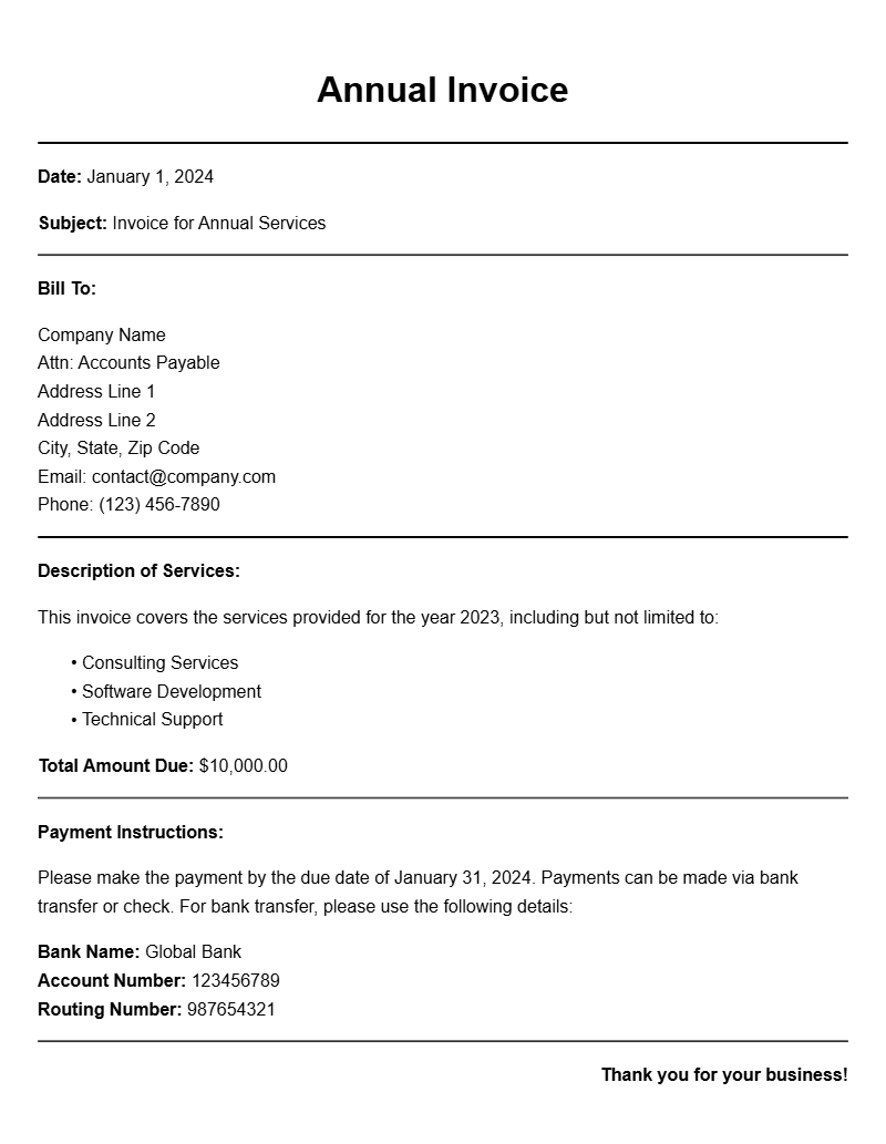 Annual Invoice Templates for Your Business Needs