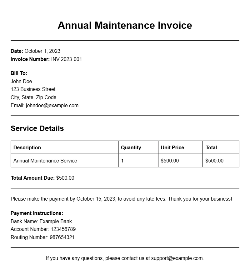 Annual Maintenance Invoice Samples for Your Business Needs