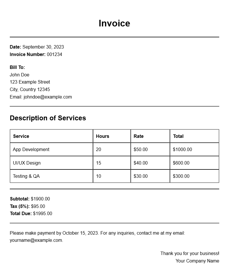 App Developer Invoice Templates for Efficient Billing