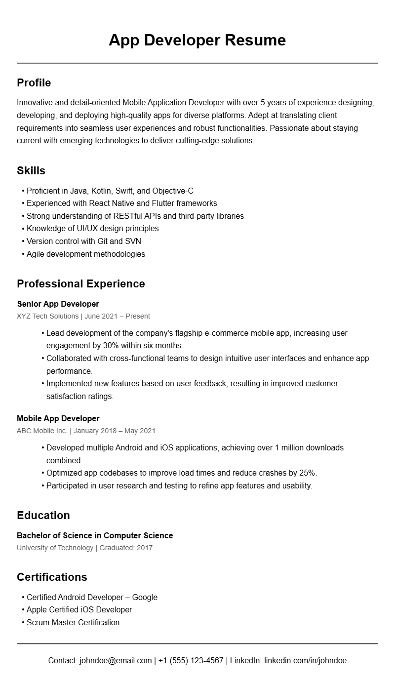 App Developer Resume Samples to Showcase Your Skills