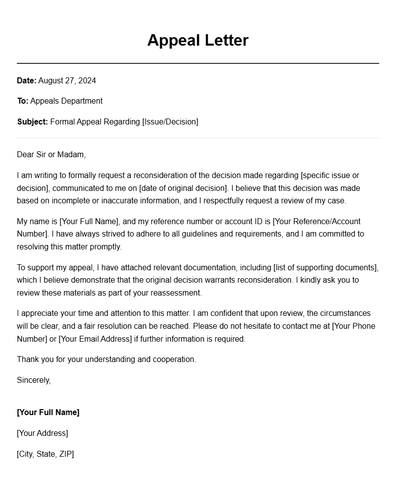 Effective Appeal Letter Samples for Various Situations