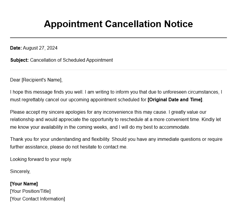 Effective Appointment Cancellation Letter Samples