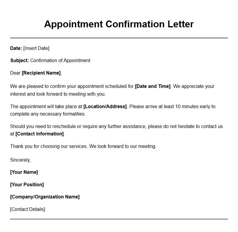 Professional Appointment Confirmation Letter Templates