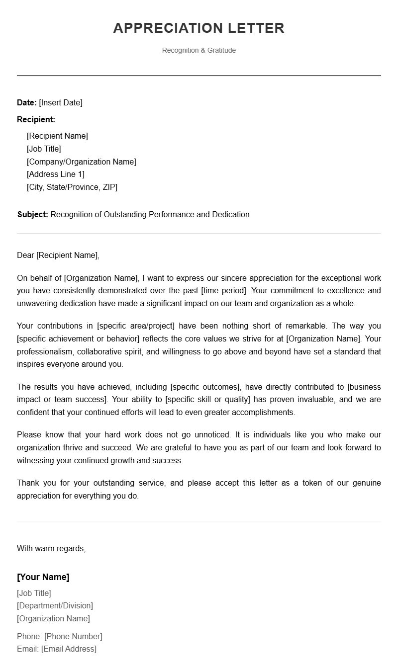 Appreciation Letter Templates
