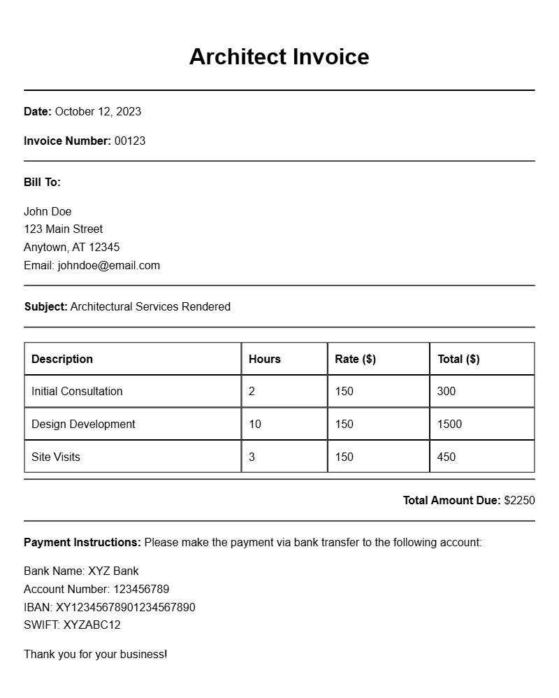 Architect Invoice Samples for Efficient Billing Practices