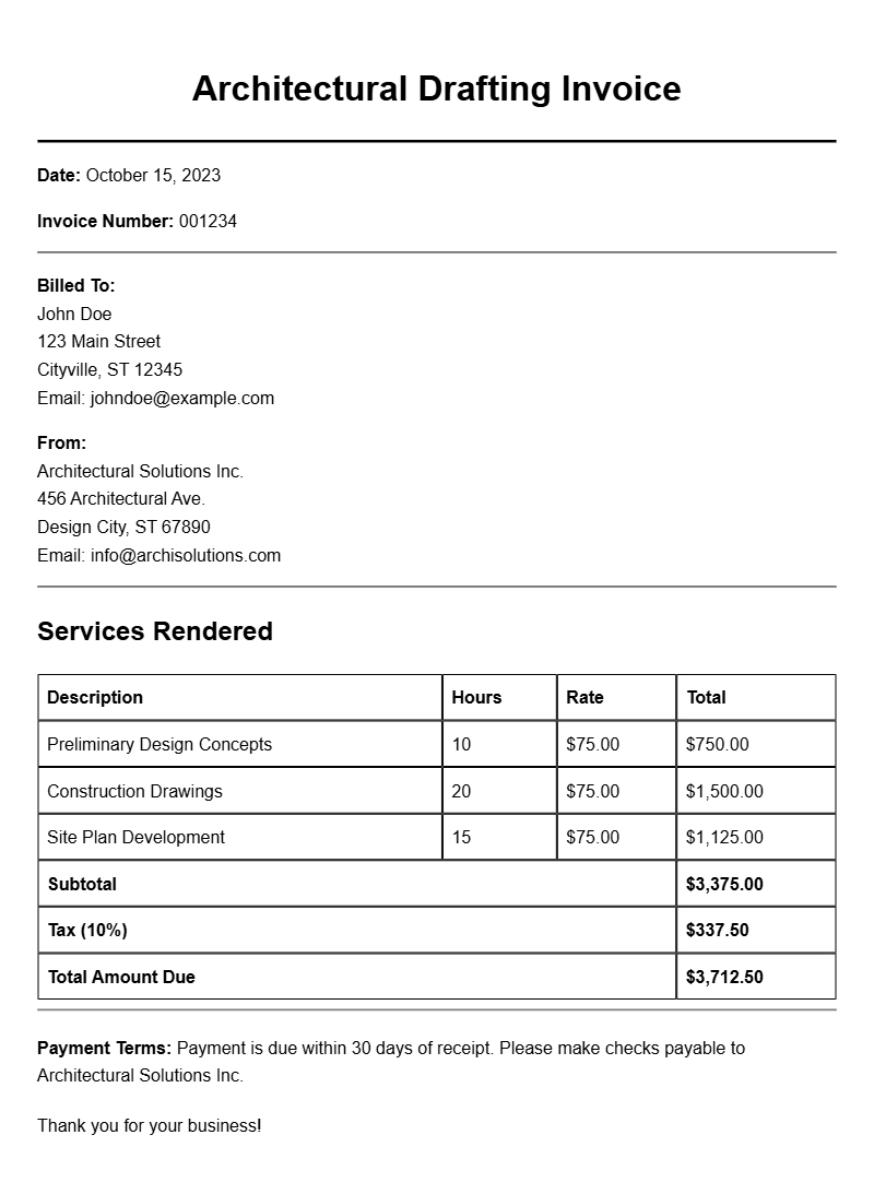 Architectural Drafting Invoice Samples for Your Business Needs