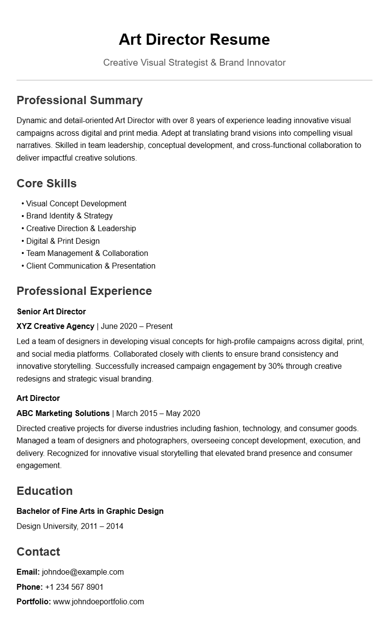 Art Director Resume Samples to Showcase Your Creativity