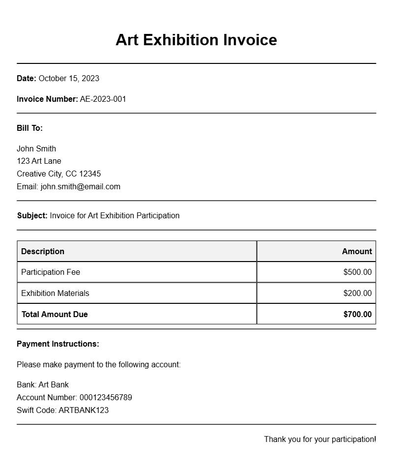 Art Exhibition Invoice Samples for Your Creative Business