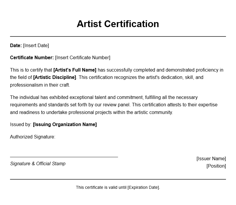 Elegant Artist Certificate Templates for Recognition