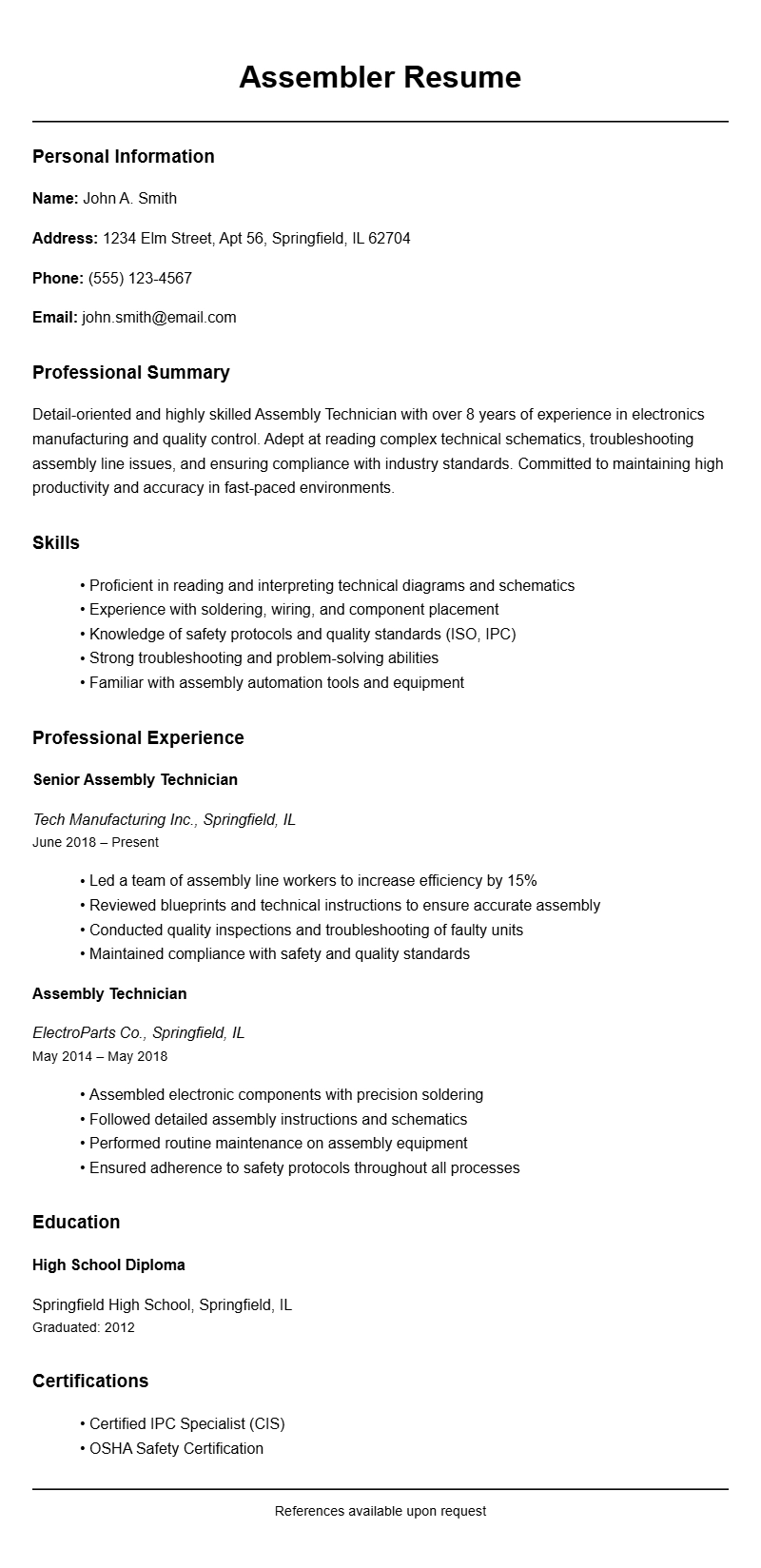 Assembler Resume Samples to Showcase Your Skills