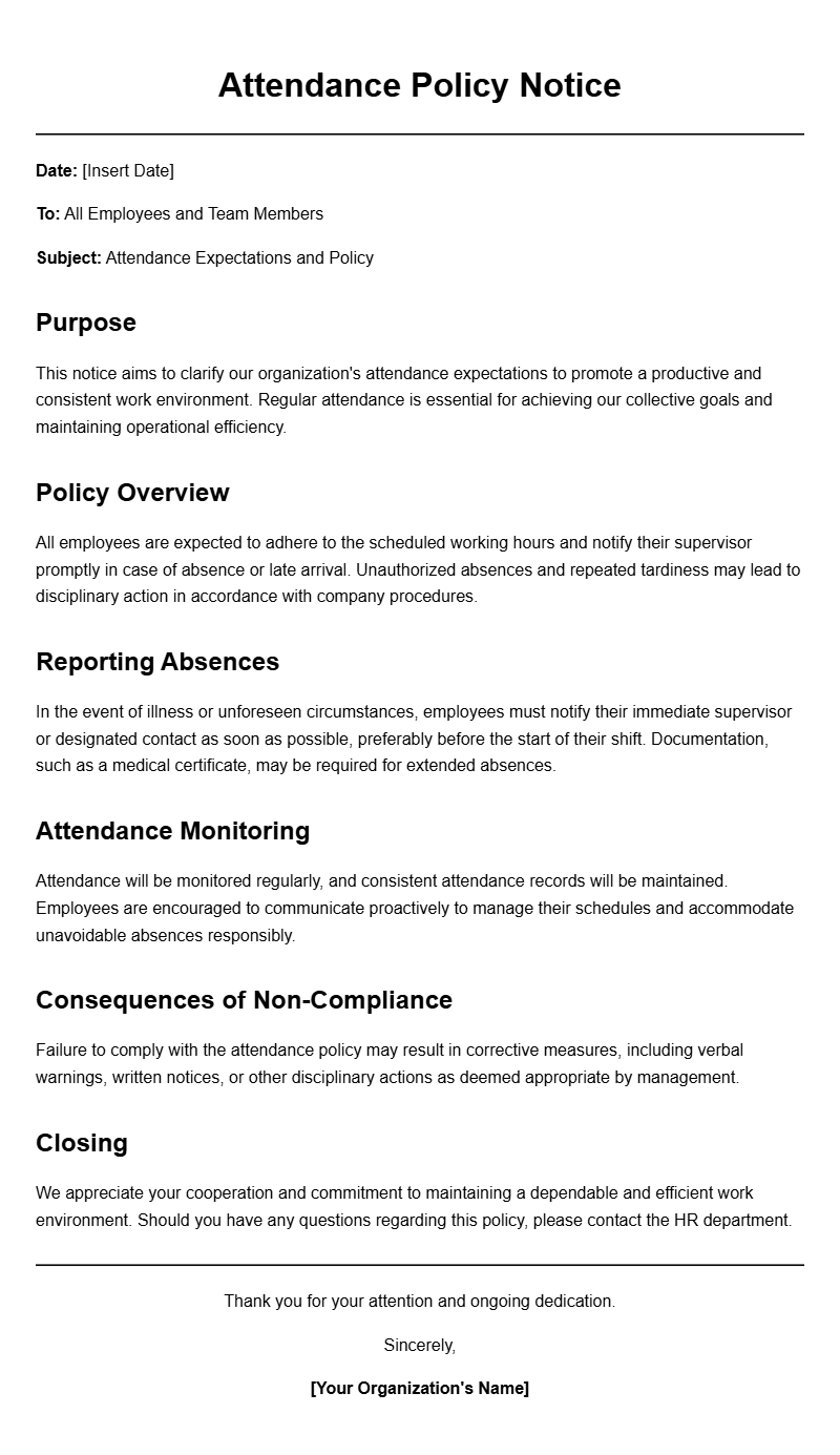 Sample Attendance Policy Notice Letter Templates