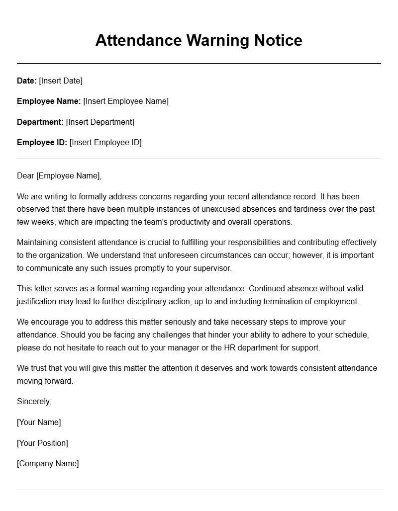 Professional Attendance Warning Letter Templates for Employers