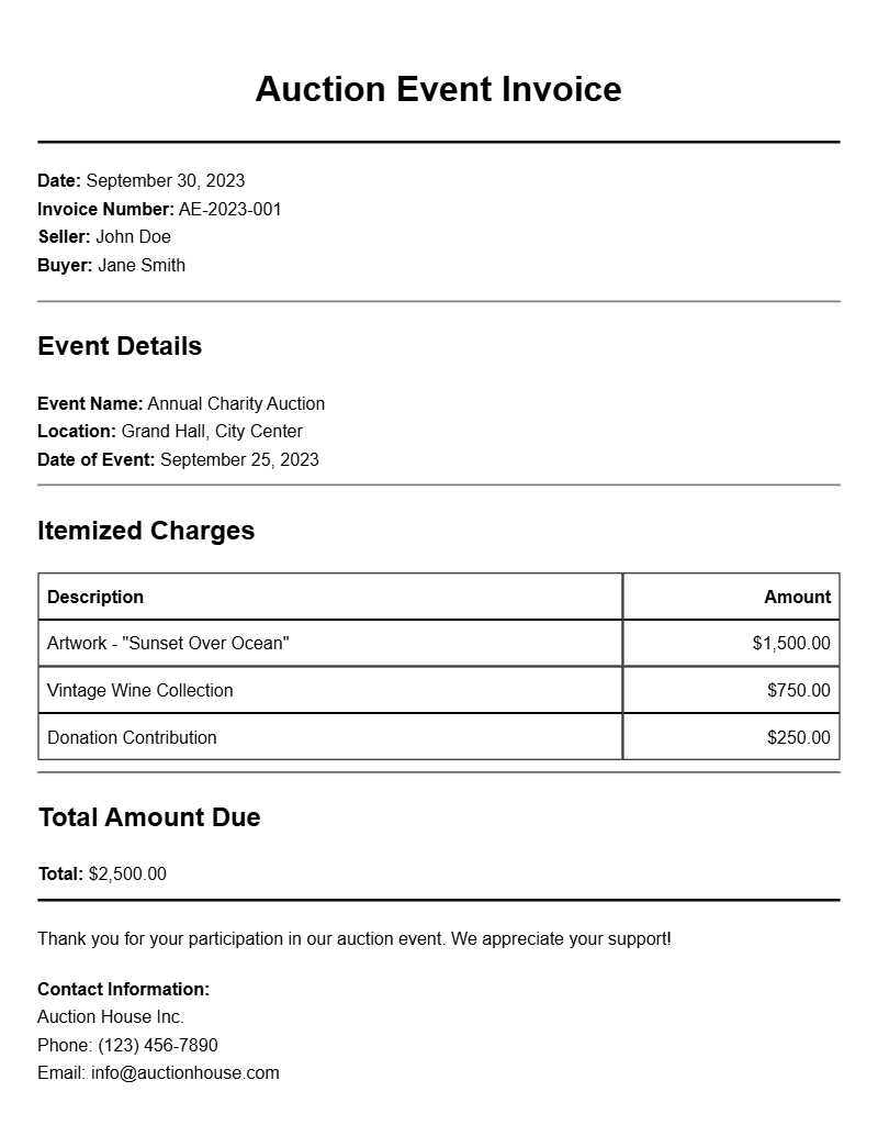 Auction Event Invoice Templates for Your Business Needs