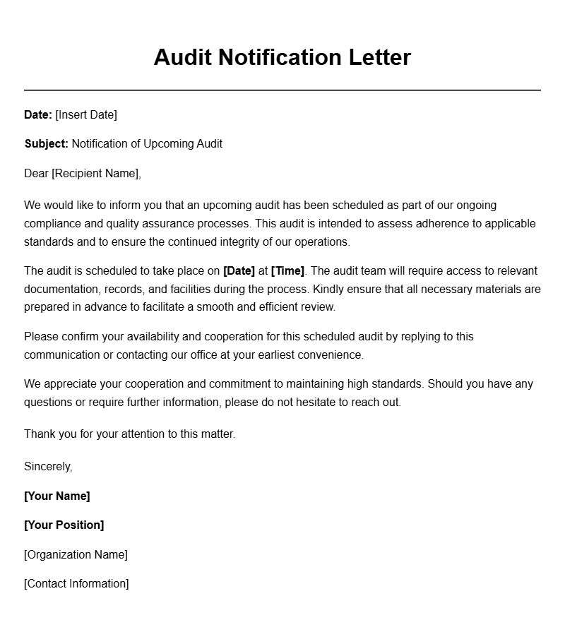 Sample Audit Notification Letters for Various Situations