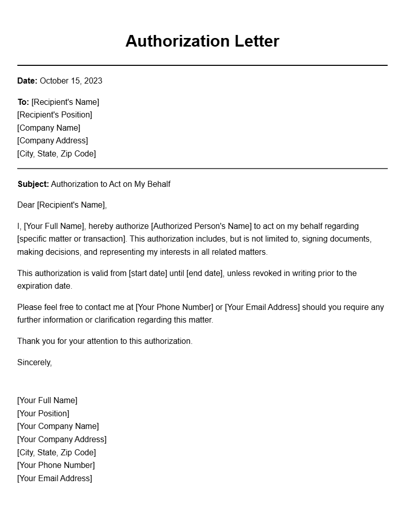 Authorization Letter Samples for Various Purposes