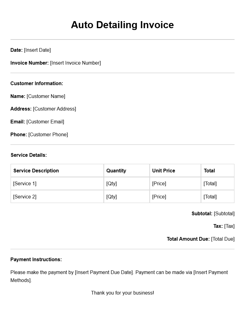 Auto Detailing Invoice Templates for Your Business Needs
