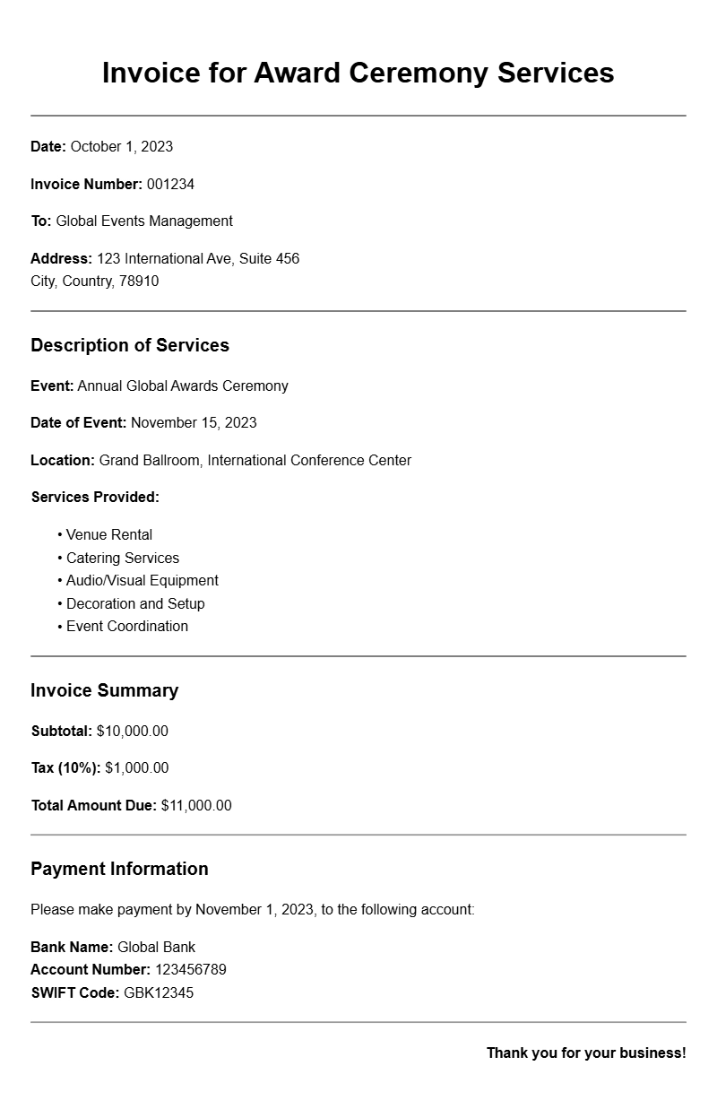 Award Ceremony Invoice Samples for Easy Reference