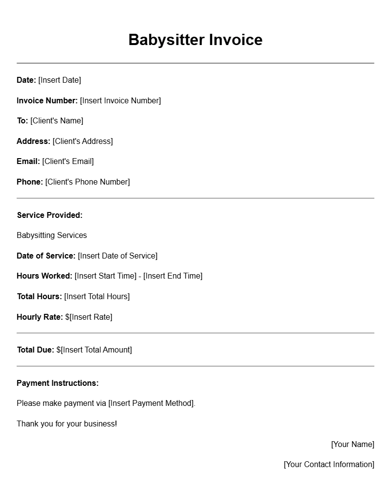 Babysitter Invoice Templates for Easy Payment Tracking