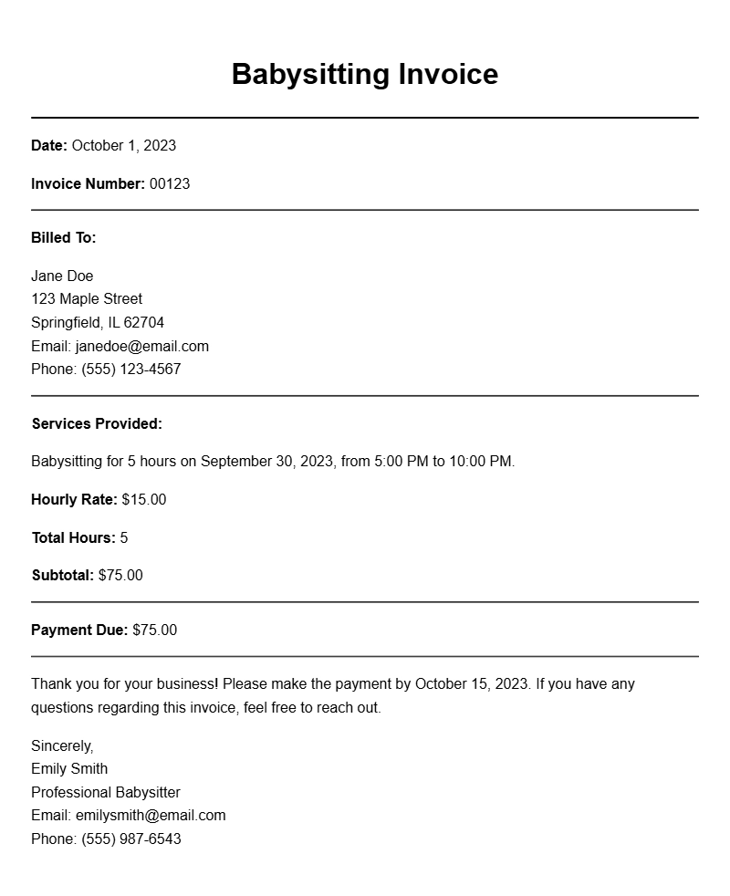 Babysitting Invoice Samples: Simple Templates for Caregivers