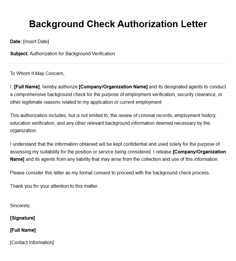 Background Check Authorization Letter Samples for Your Use