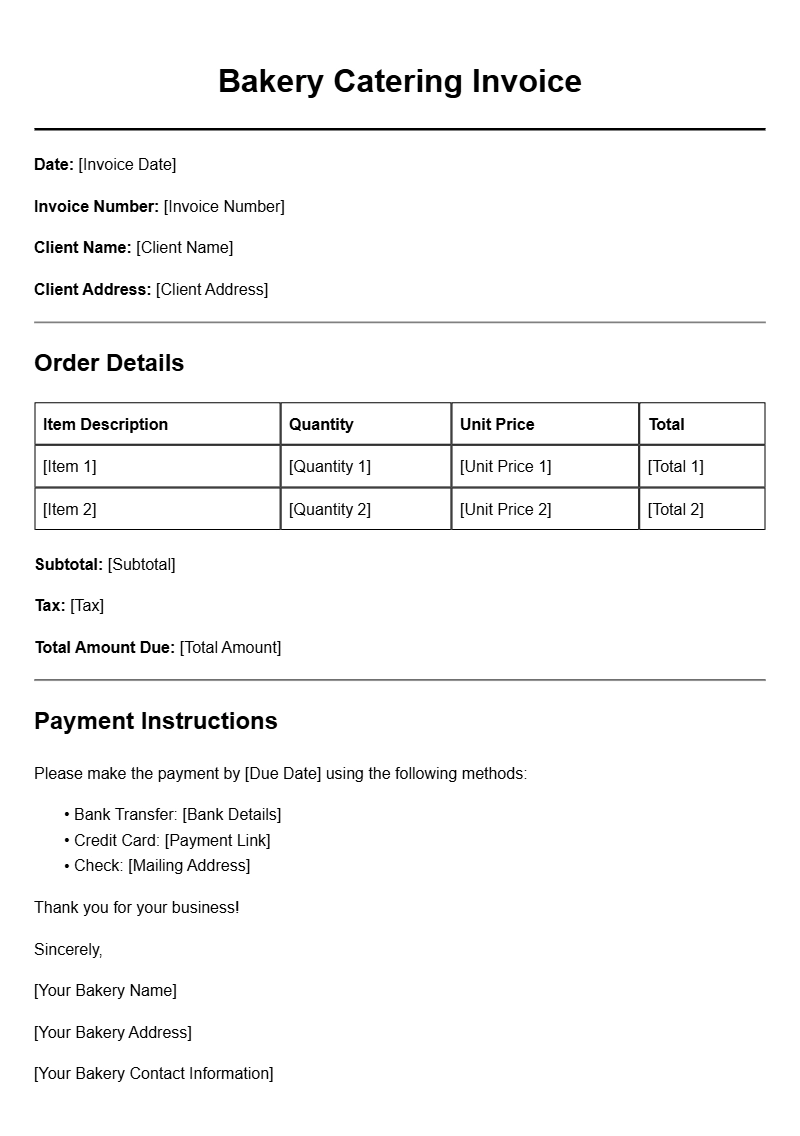 Bakery Catering Invoice Templates for Your Business