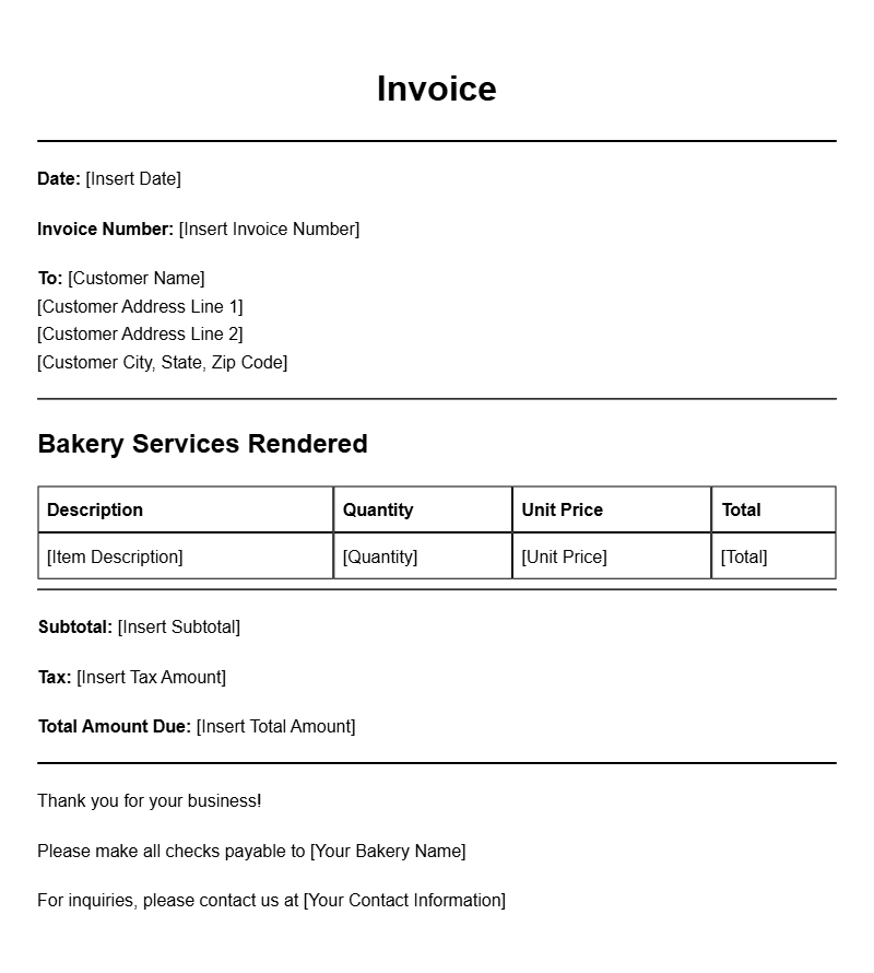 Bakery Owner Invoice Templates for Efficient Billing