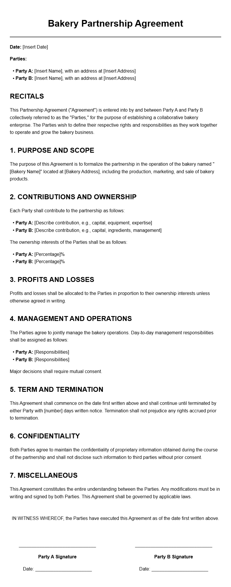 Bakery Partnership Agreement Templates for Smooth Collaboration