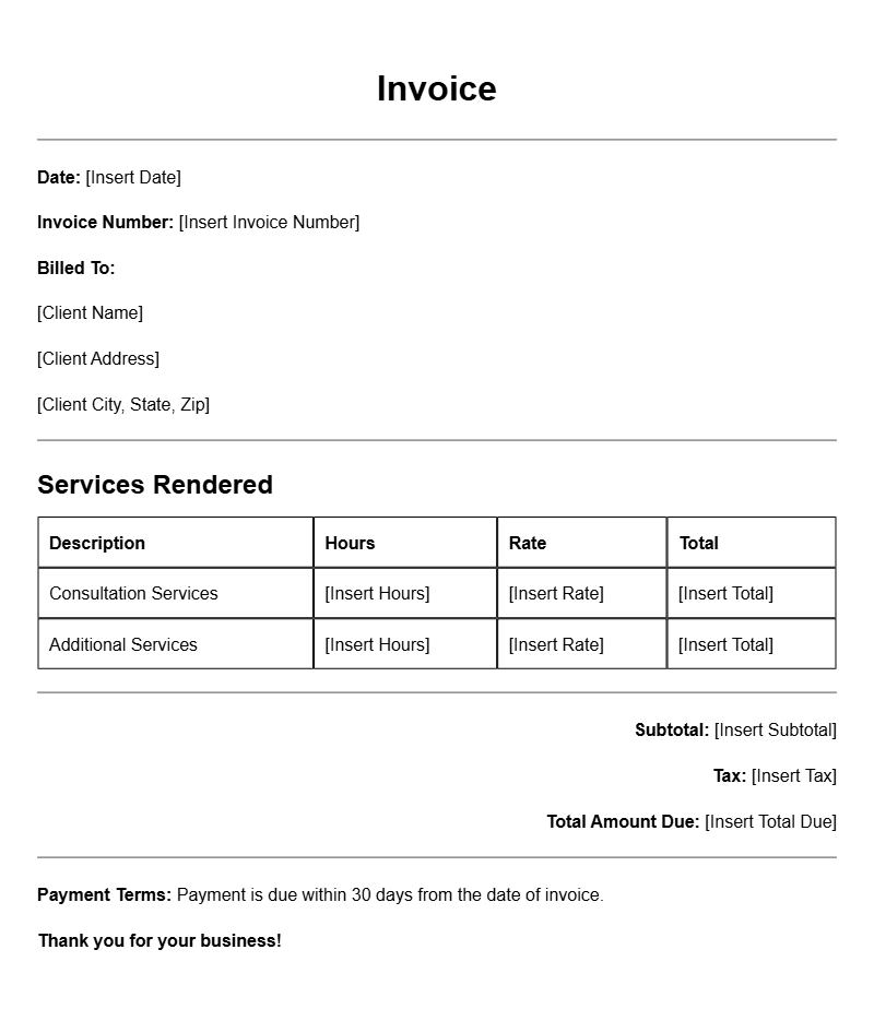 Bank Consultant Invoice Templates for Your Business Needs