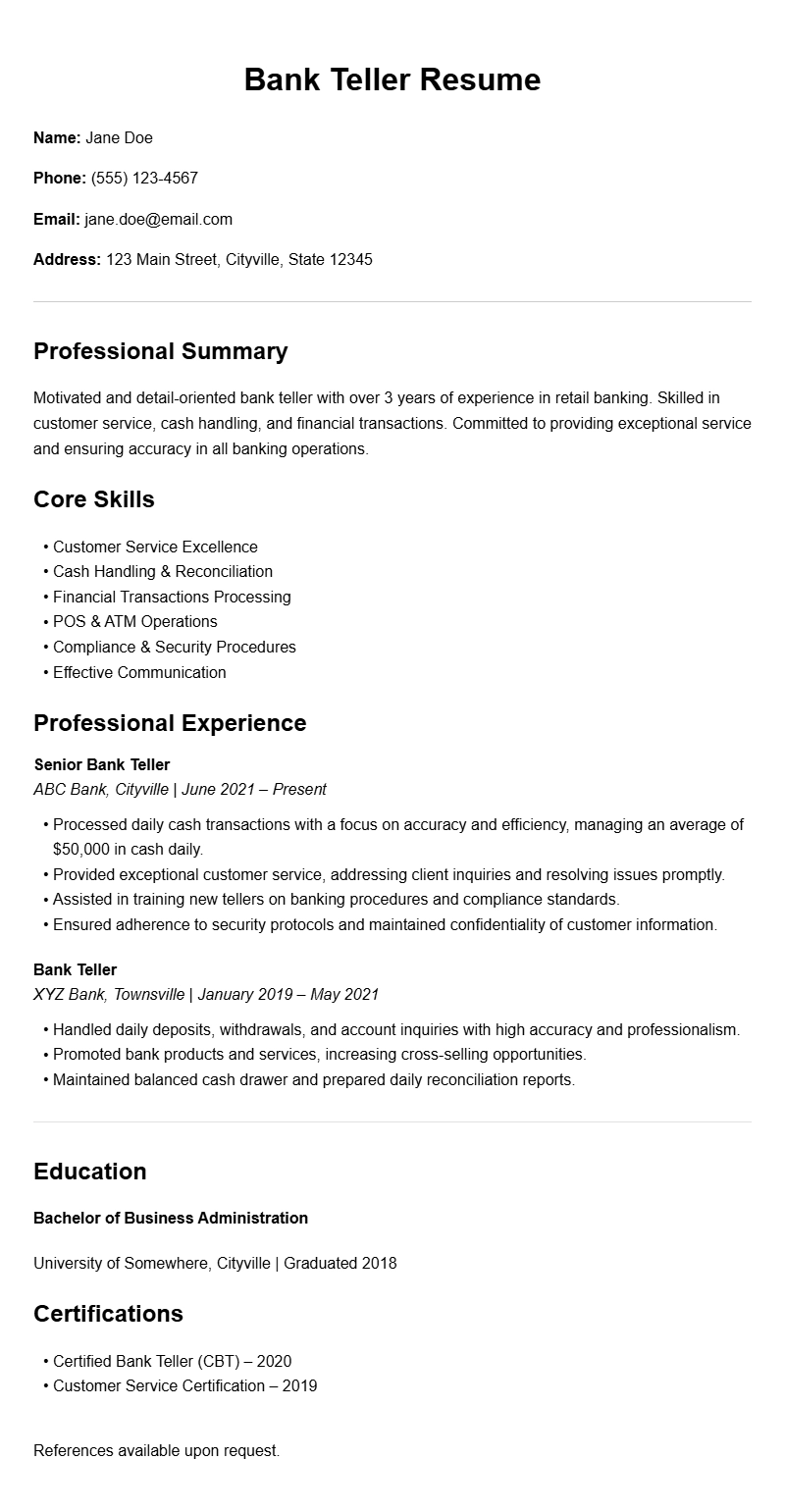 Bank Teller Resume Samples to Showcase Your Skills