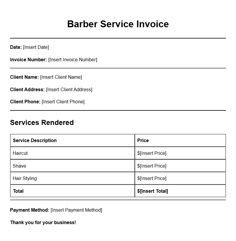 Barber Invoice Templates for Professional Billing Solutions