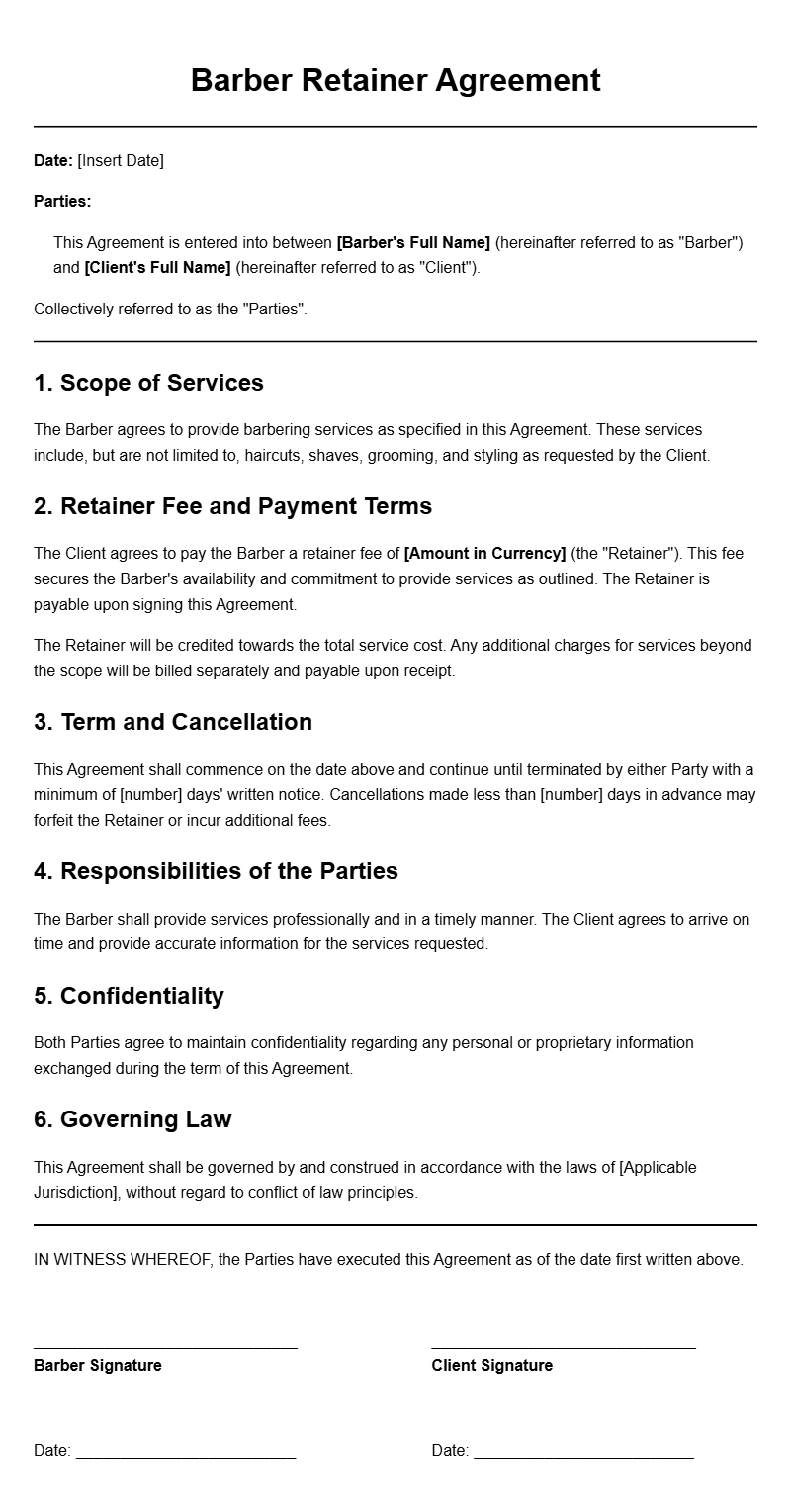 Barber Retainer Agreement Templates for Professional Contracts